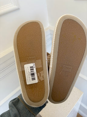 Chloe Rori Cream Beige Double Strap Slides, 40