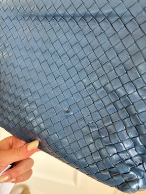 Bottega Veneta Blue Intrecciato Leather Olimpia Shoulder Flap Bag, S