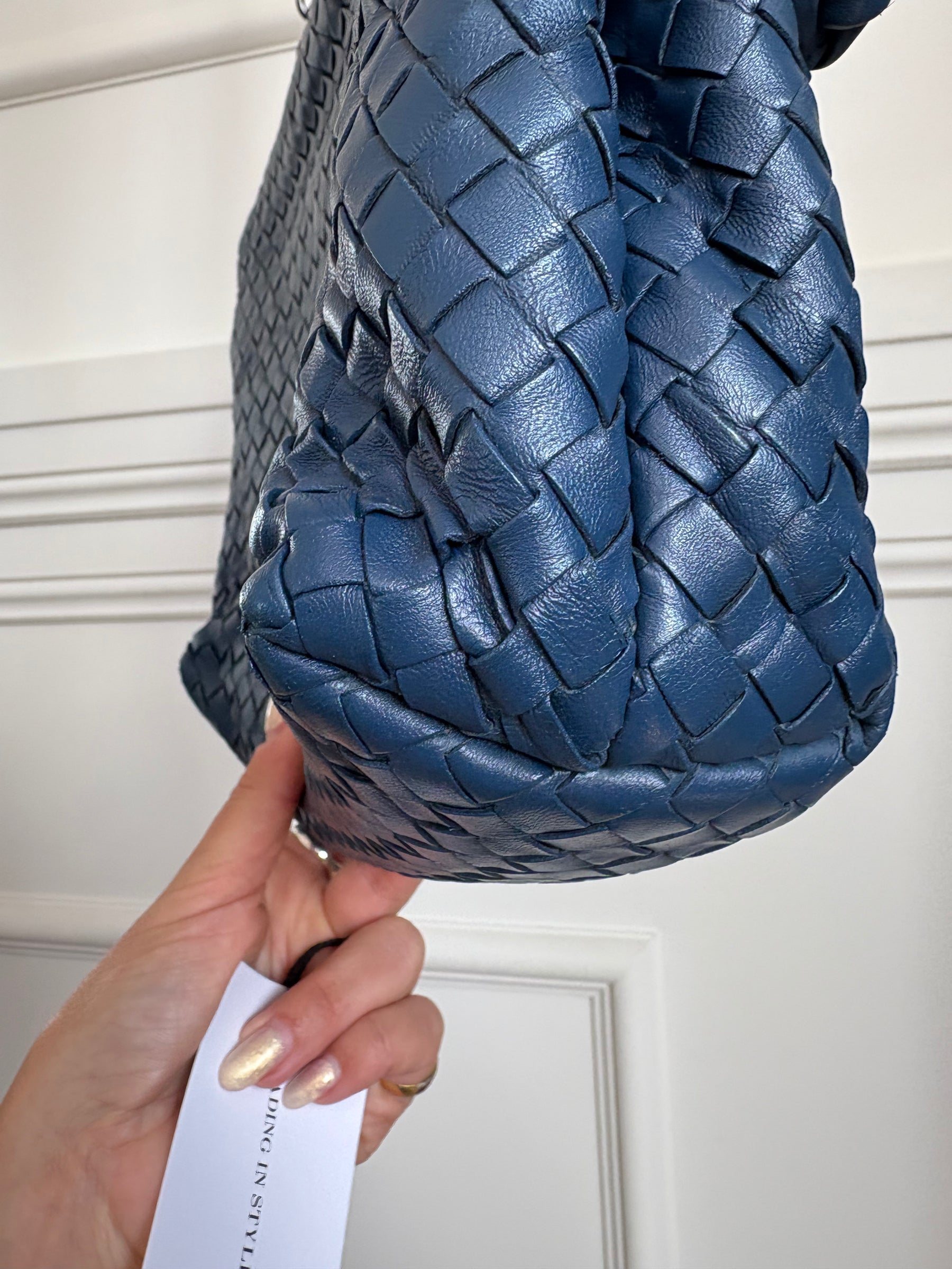 Bottega Veneta Blue Intrecciato Leather Olimpia Shoulder Flap Bag, S