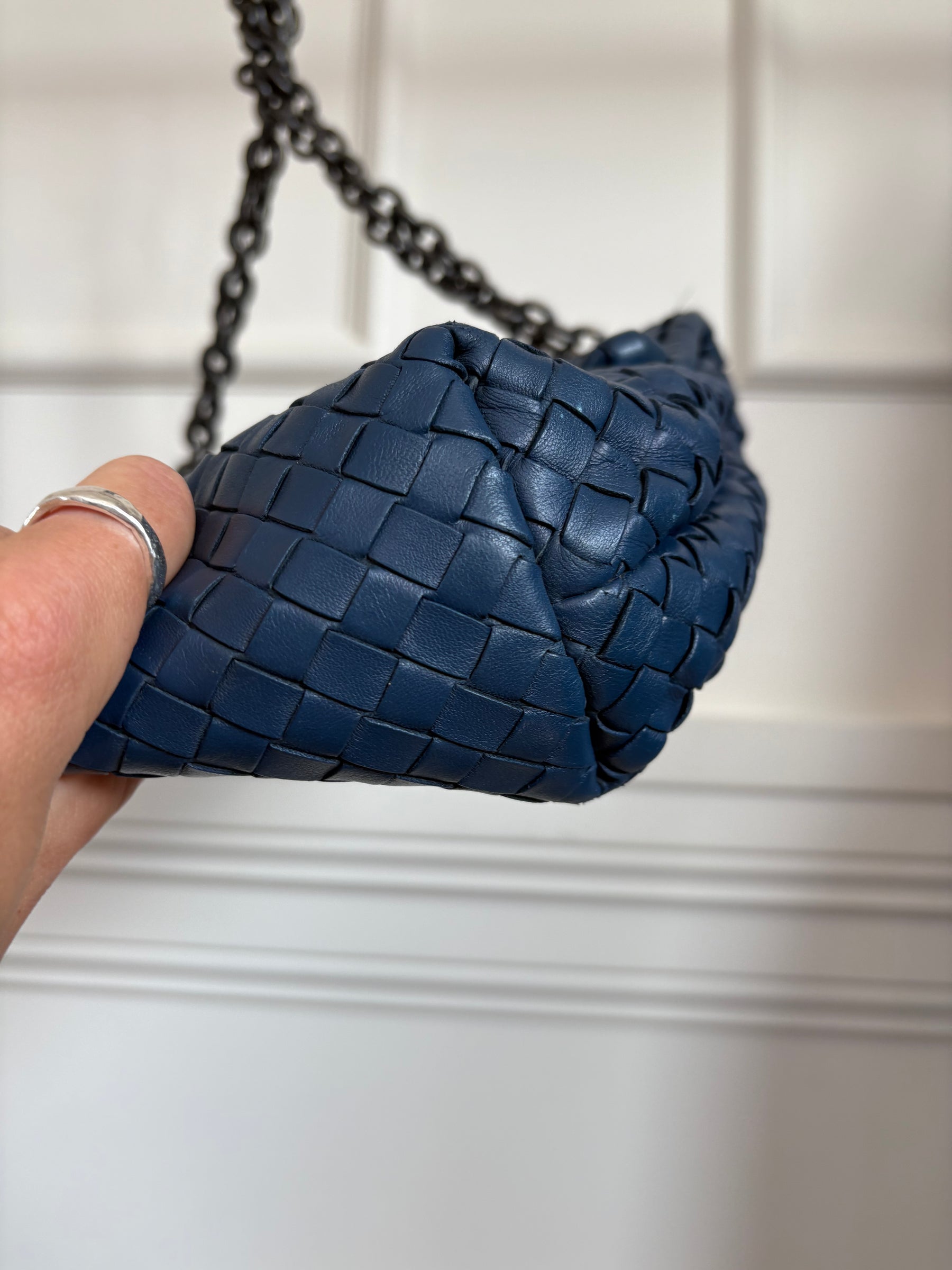 Bottega Veneta Blue Intrecciato Leather Olimpia Shoulder Flap Bag, S