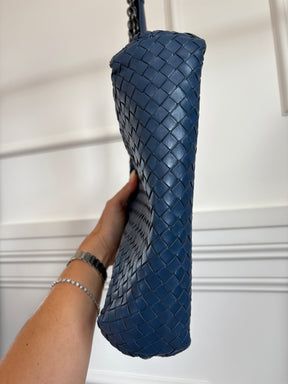 Bottega Veneta Blue Intrecciato Leather Olimpia Shoulder Flap Bag, S