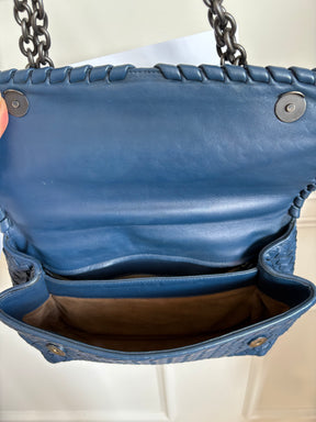 Bottega Veneta Blue Intrecciato Leather Olimpia Shoulder Flap Bag, S