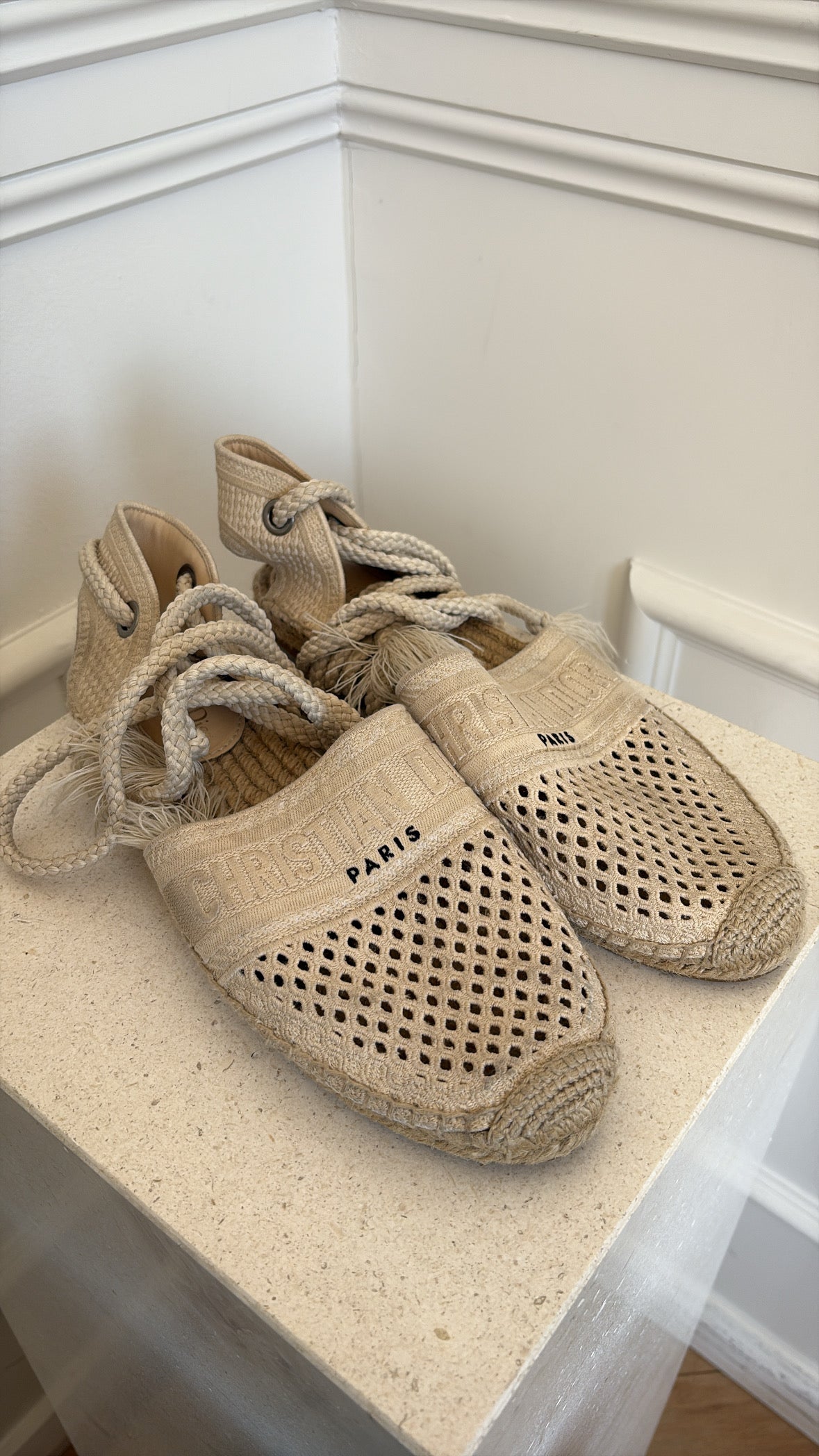 Dior Beige Rope Tie Up Espadrilles, 41