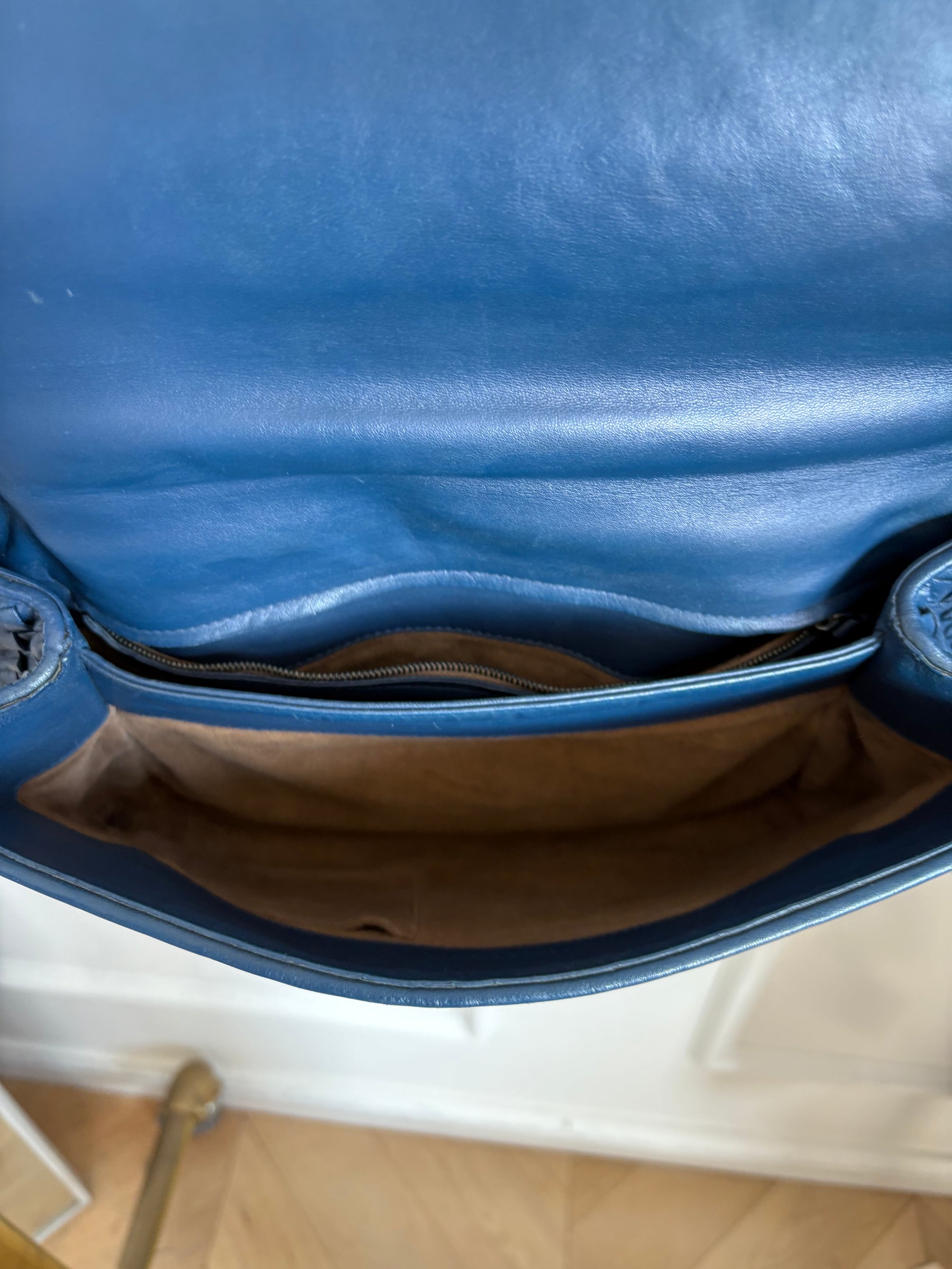 Bottega Veneta Blue Intrecciato Leather Olimpia Shoulder Flap Bag, S