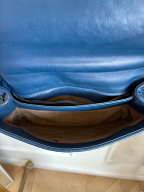 Bottega Veneta Blue Intrecciato Leather Olimpia Shoulder Flap Bag, S