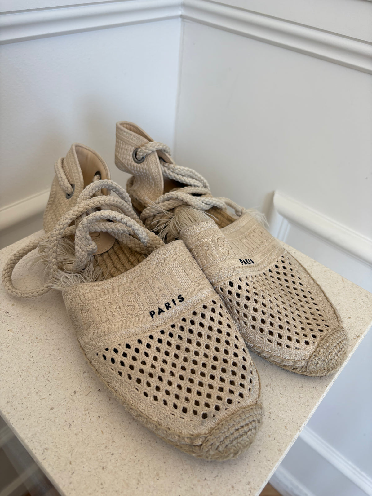 Dior Beige Rope Tie Up Espadrilles, 41