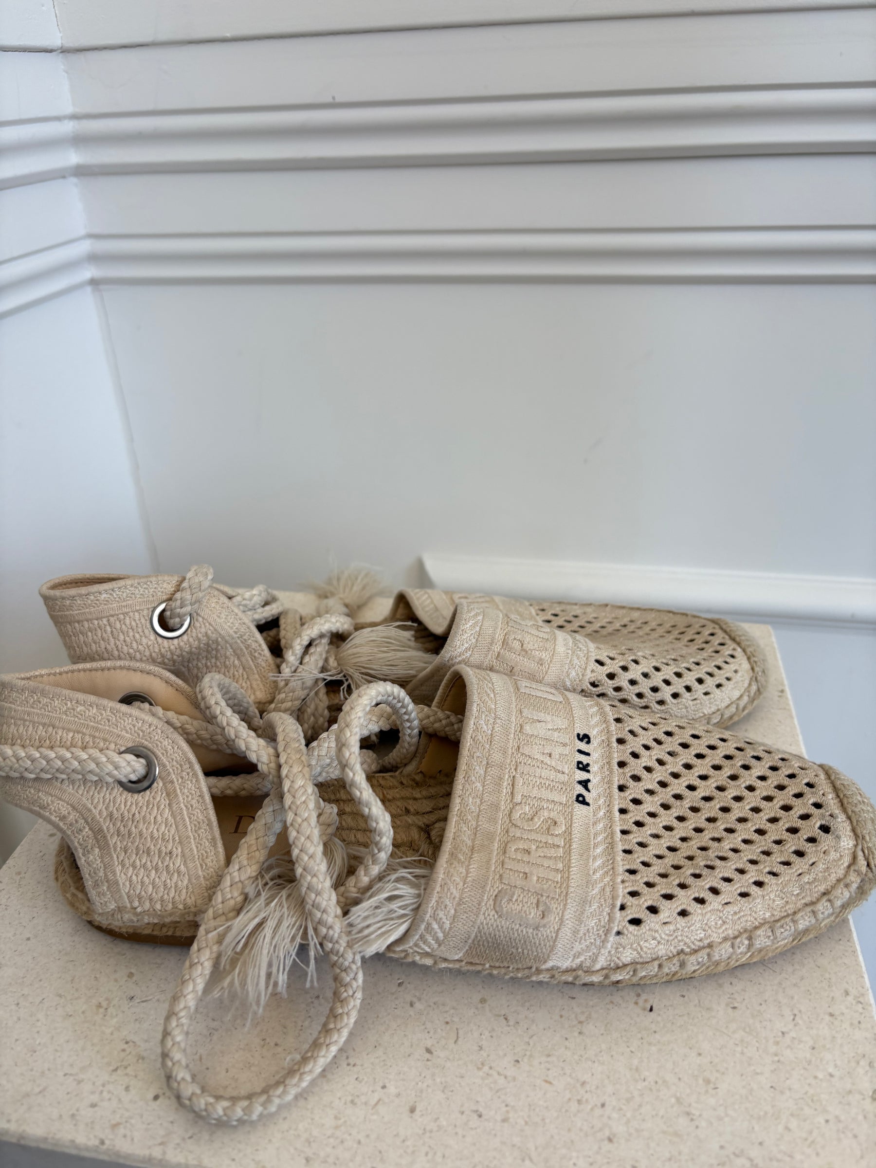 Dior Beige Rope Tie Up Espadrilles, 41