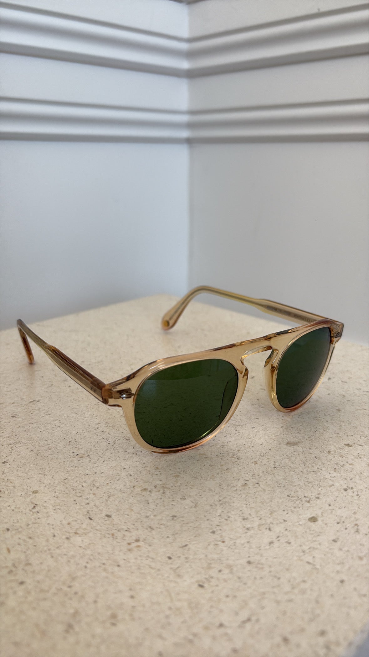 Harding Sun Beige Frame Green Lens Flap Top Sunglasses