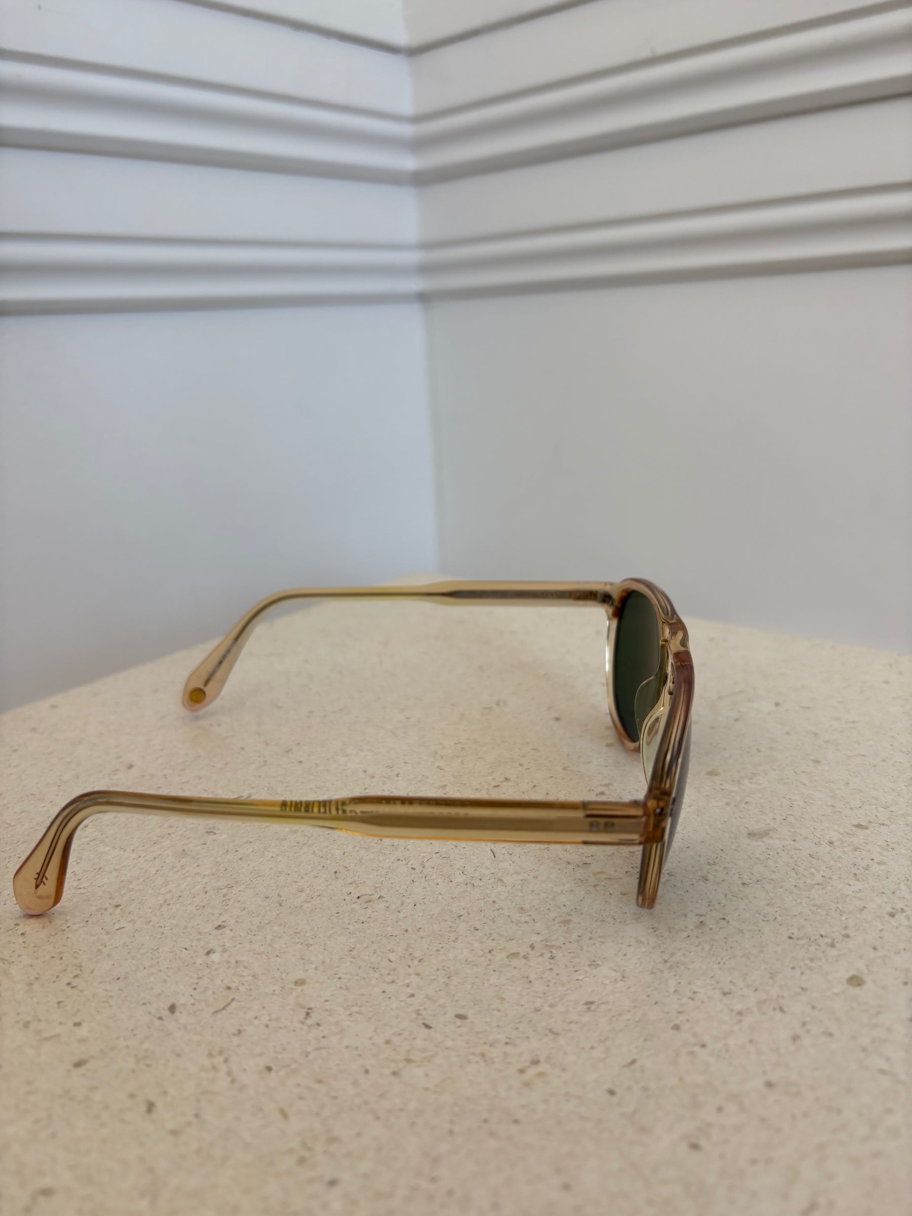 Harding Sun Beige Frame Green Lens Flap Top Sunglasses