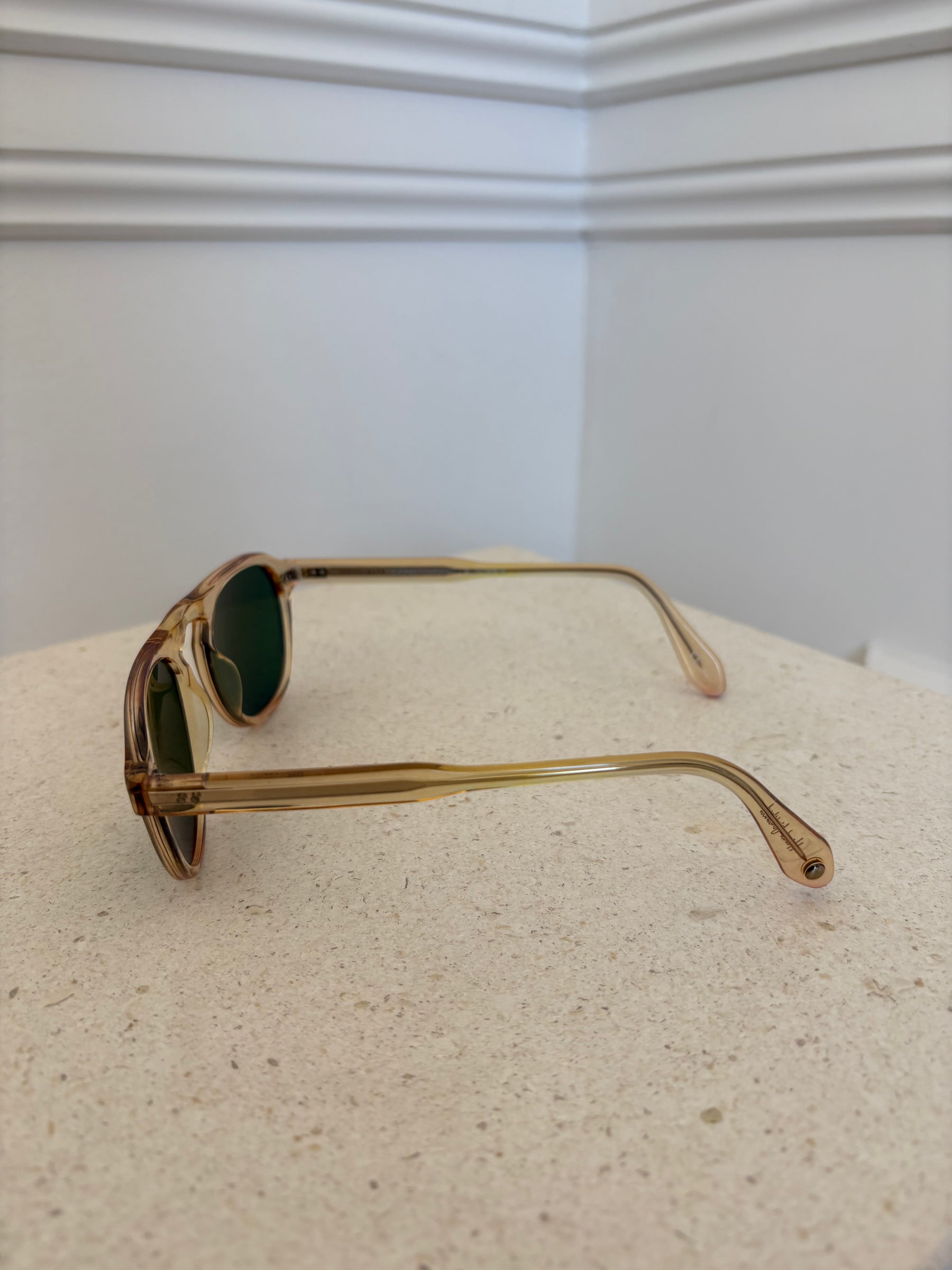 Harding Sun Beige Frame Green Lens Flap Top Sunglasses