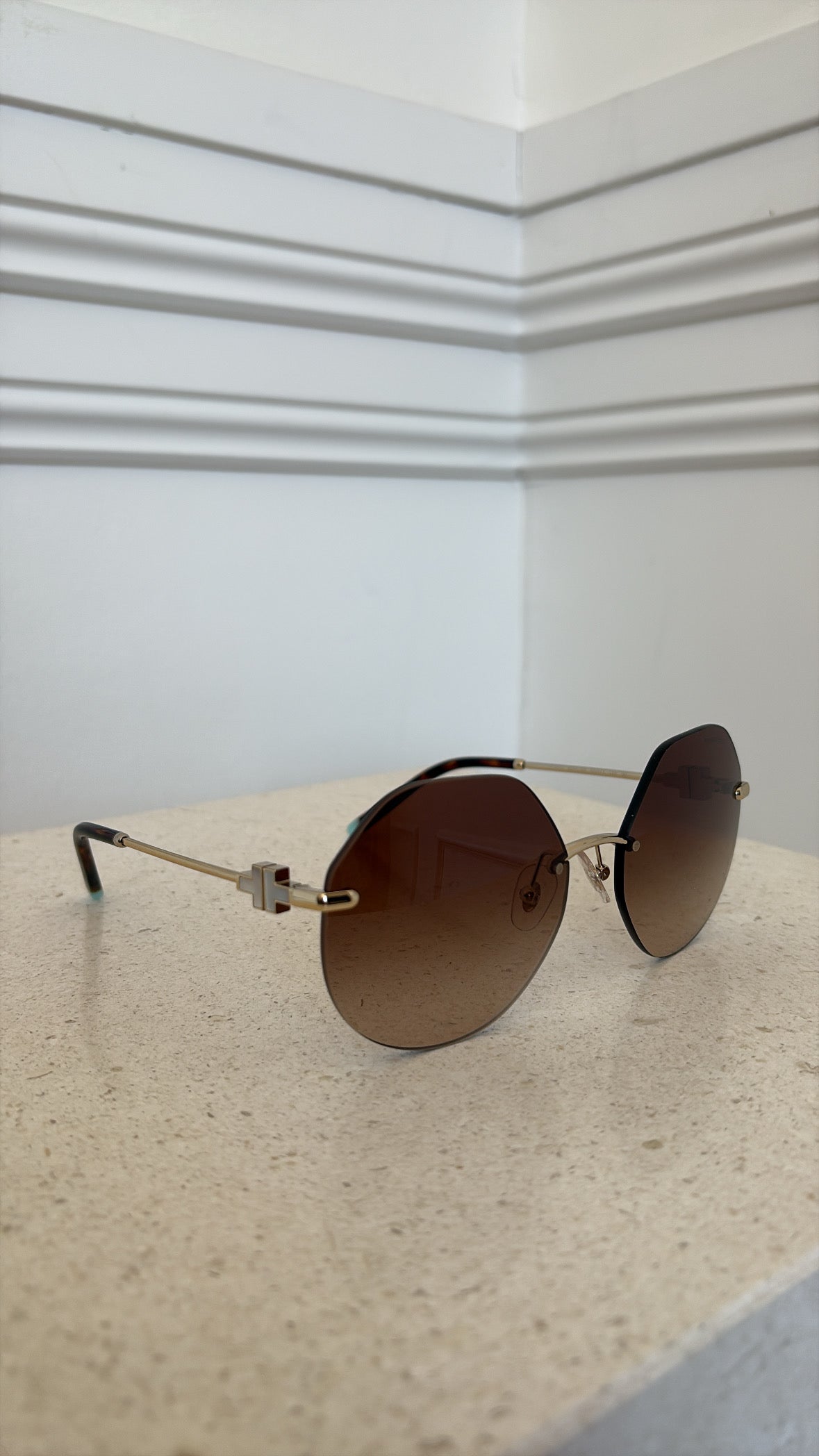 Tiffany & Co. Frameless Hexagonal Mother of Pearl T Arm Sunglasses