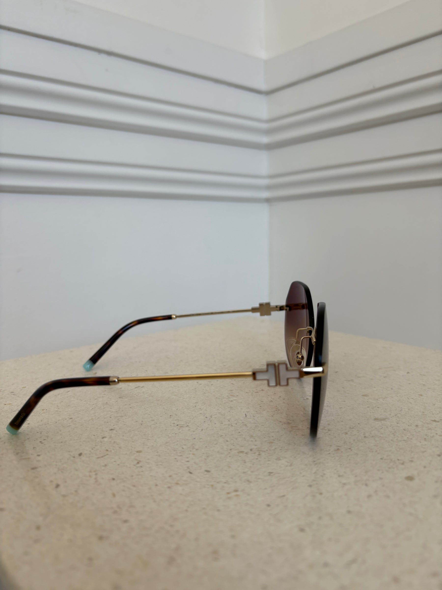 Tiffany & Co. Frameless Hexagonal Mother of Pearl T Arm Sunglasses