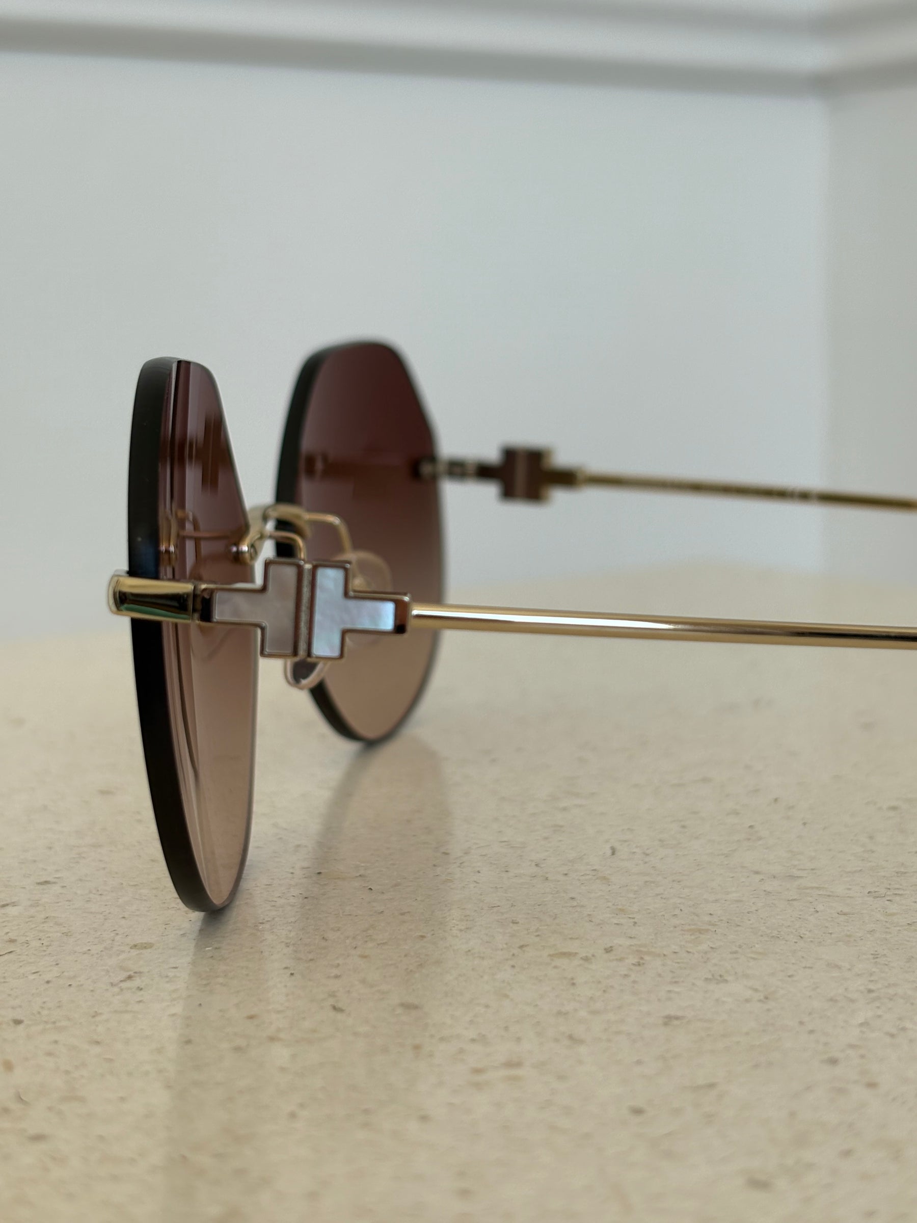 Tiffany & Co. Frameless Hexagonal Mother of Pearl T Arm Sunglasses