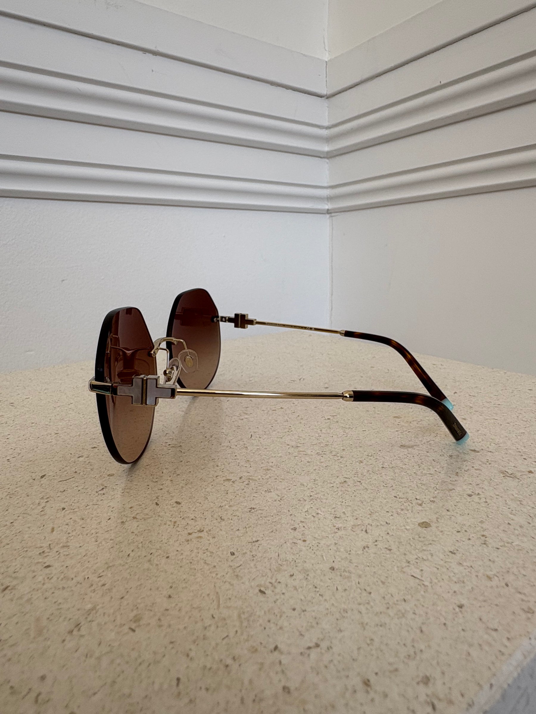 Tiffany & Co. Frameless Hexagonal Mother of Pearl T Arm Sunglasses