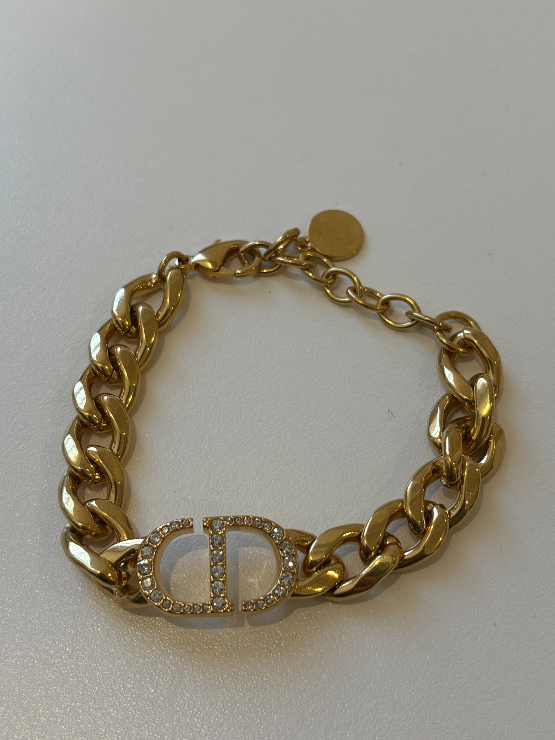 Dior Gold Tone Diamonte CD Chain Bracelet