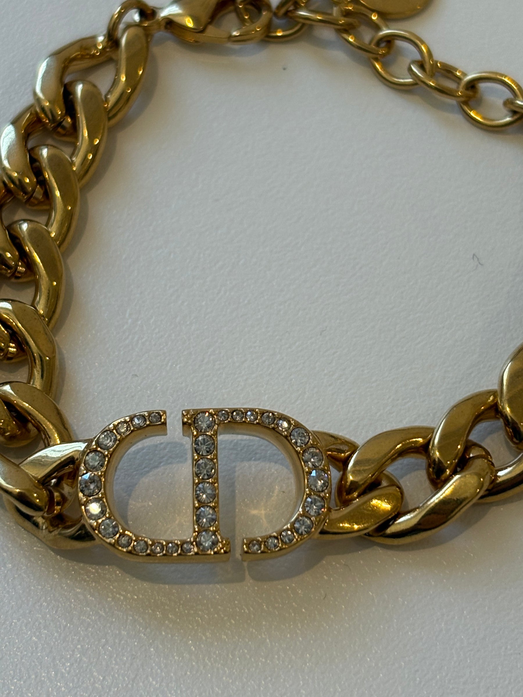 Dior Gold Tone Diamonte CD Chain Bracelet