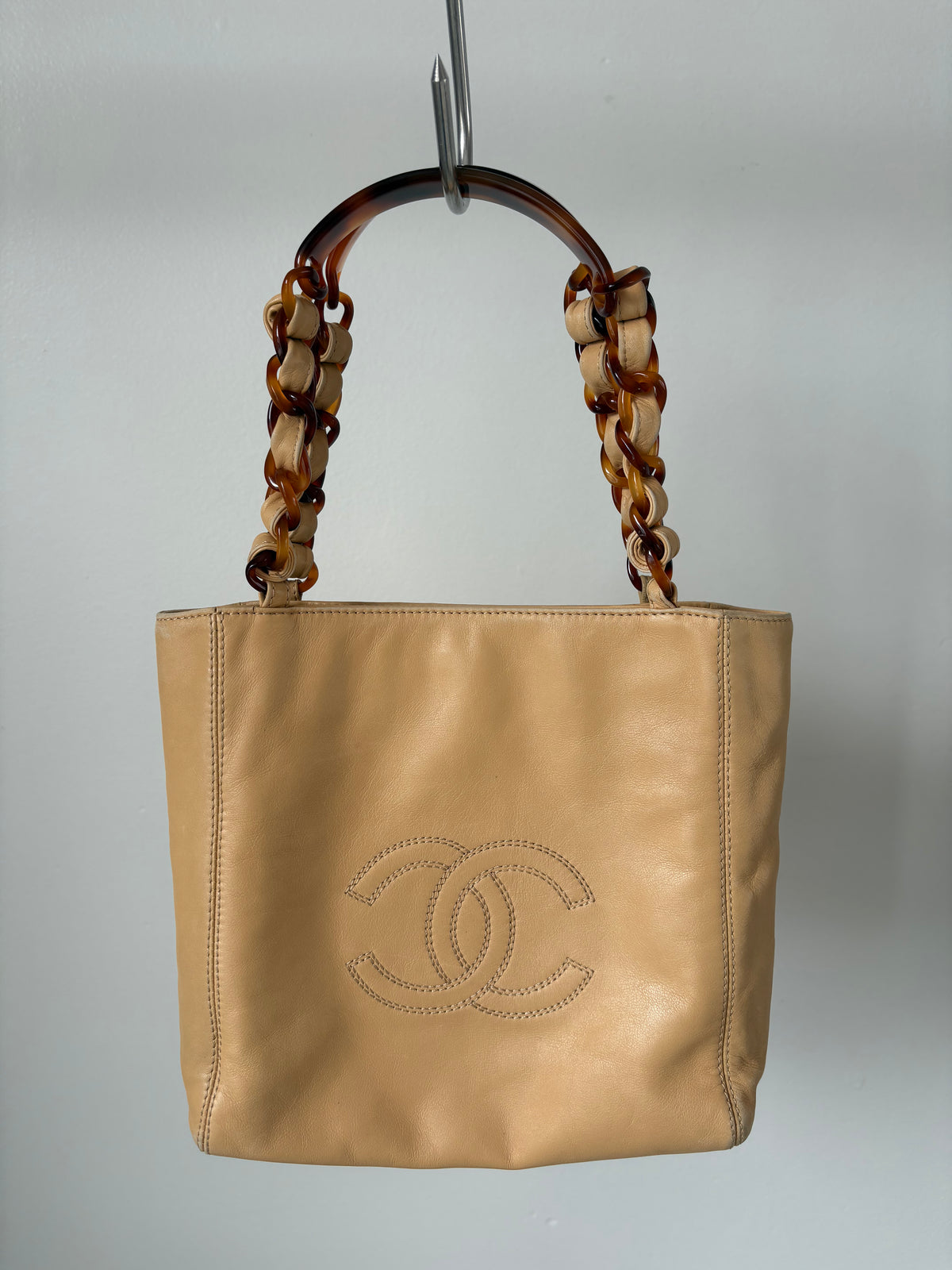 Chanel Beige Leather Tortoiseshell Mini Tote
