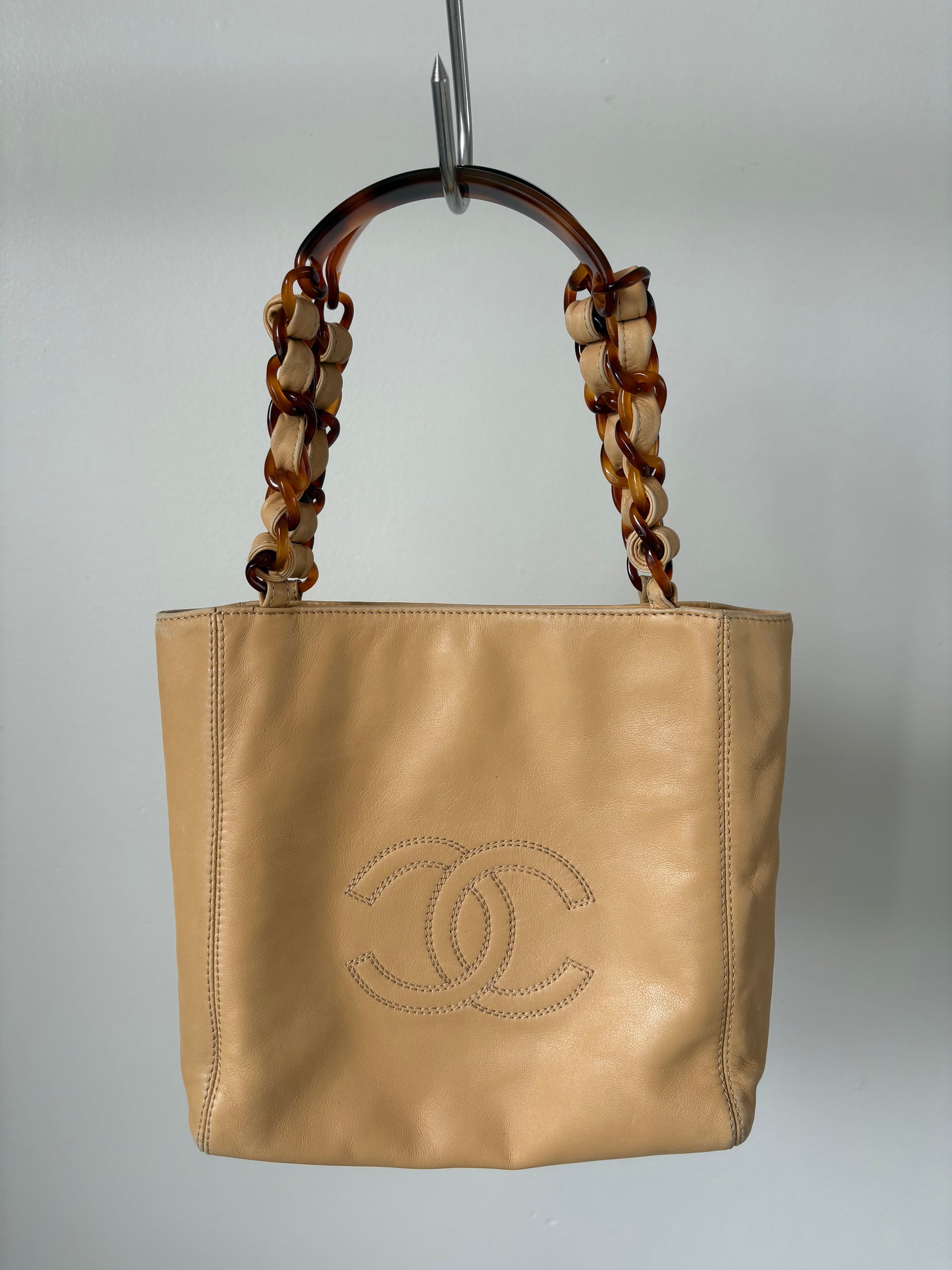 Chanel Beige Leather Tortoiseshell Mini Tote