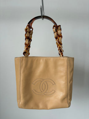 Chanel Beige Leather Tortoiseshell Mini Tote