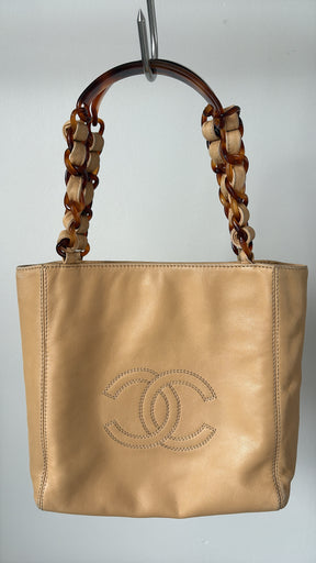 Chanel Beige Leather Tortoiseshell Mini Tote