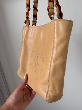 Chanel Beige Leather Tortoiseshell Mini Tote