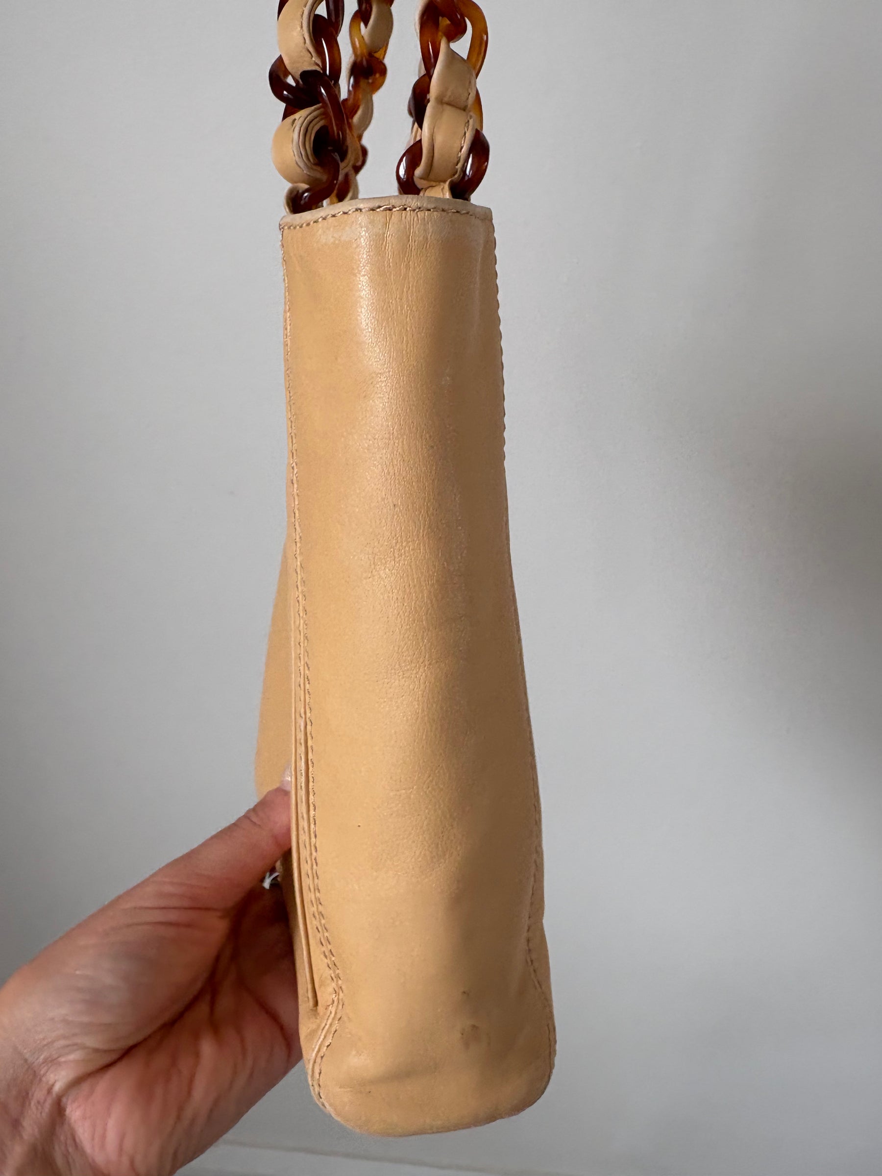 Chanel Beige Leather Tortoiseshell Mini Tote