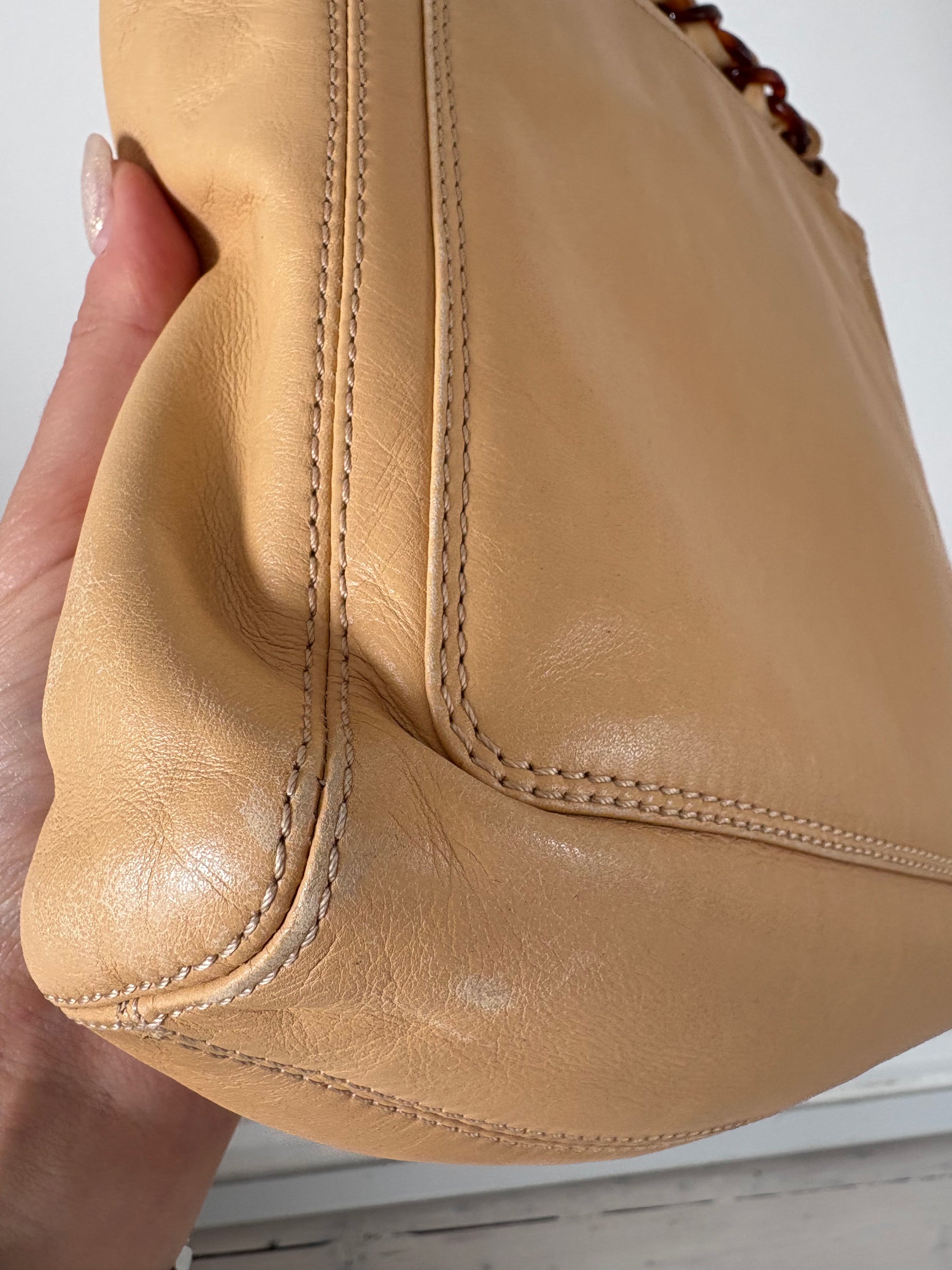 Chanel Beige Leather Tortoiseshell Mini Tote