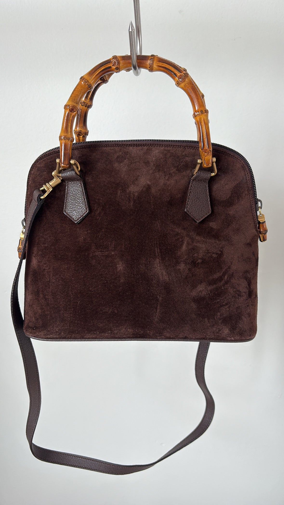 Gucci Brown Suede Bamboo Handle 'Dome' Bag