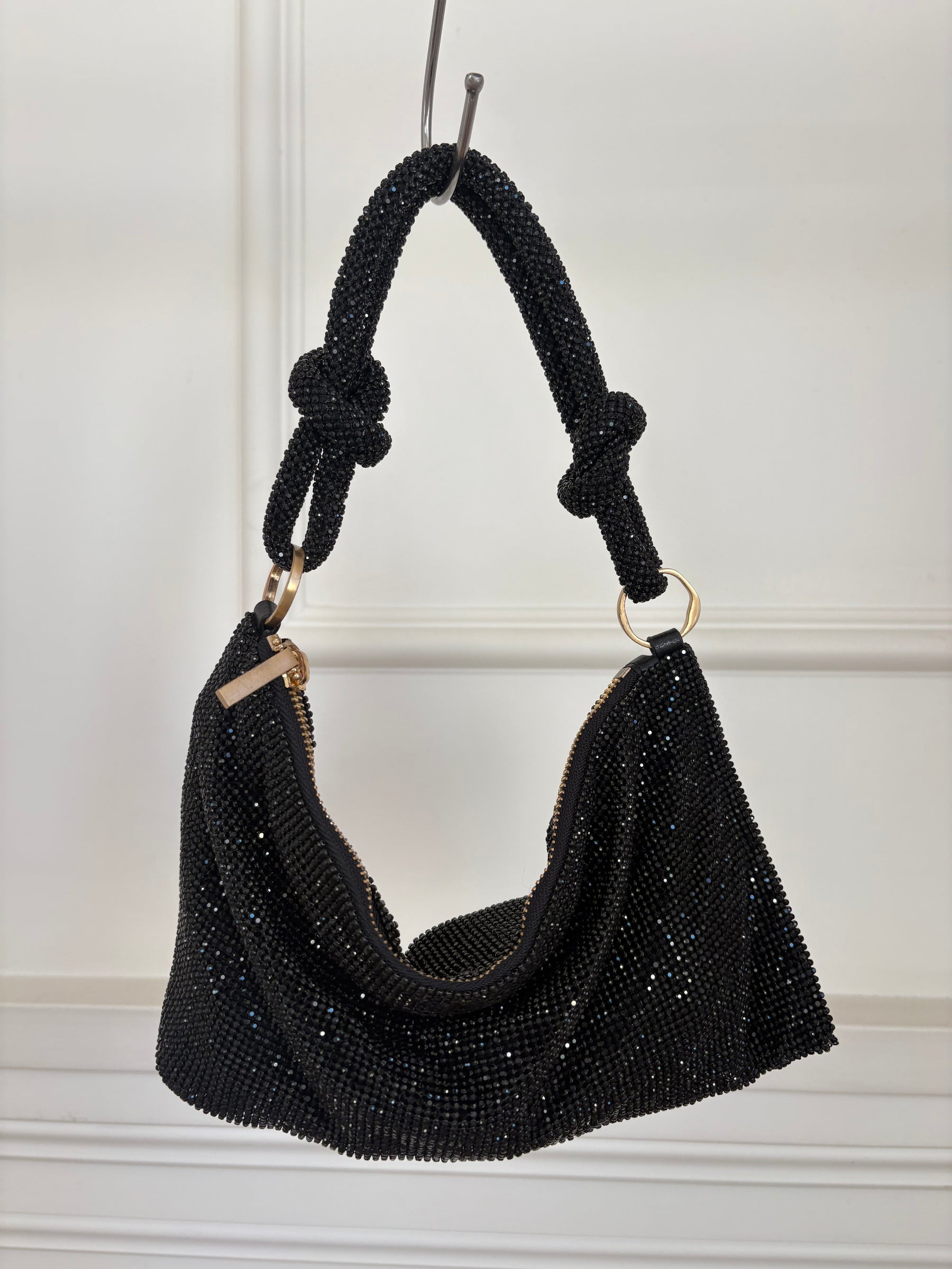 Cult Gaia Nano Rhinestone Shoulder Bag Black.