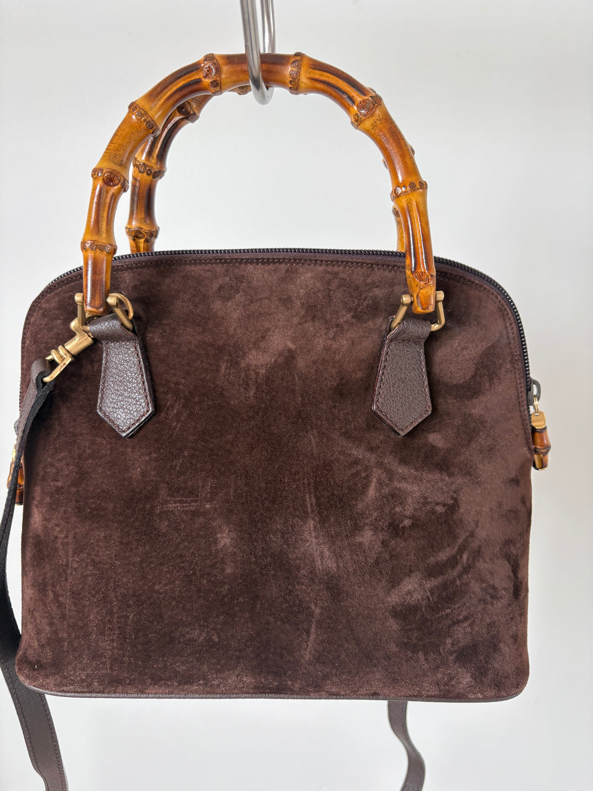 Gucci Brown Suede Bamboo Handle 'Dome' Bag