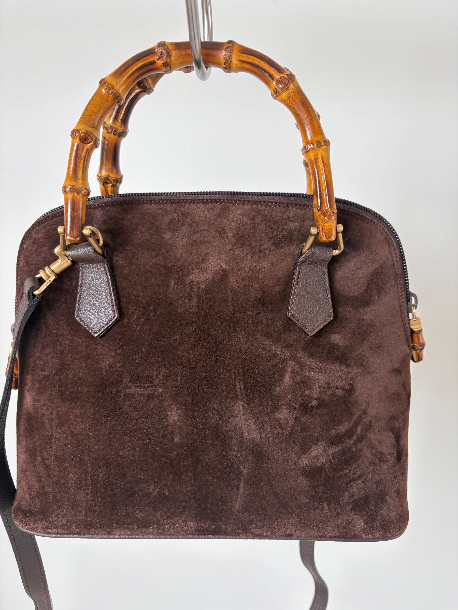 Gucci Brown Suede Bamboo Handle 'Dome' Bag