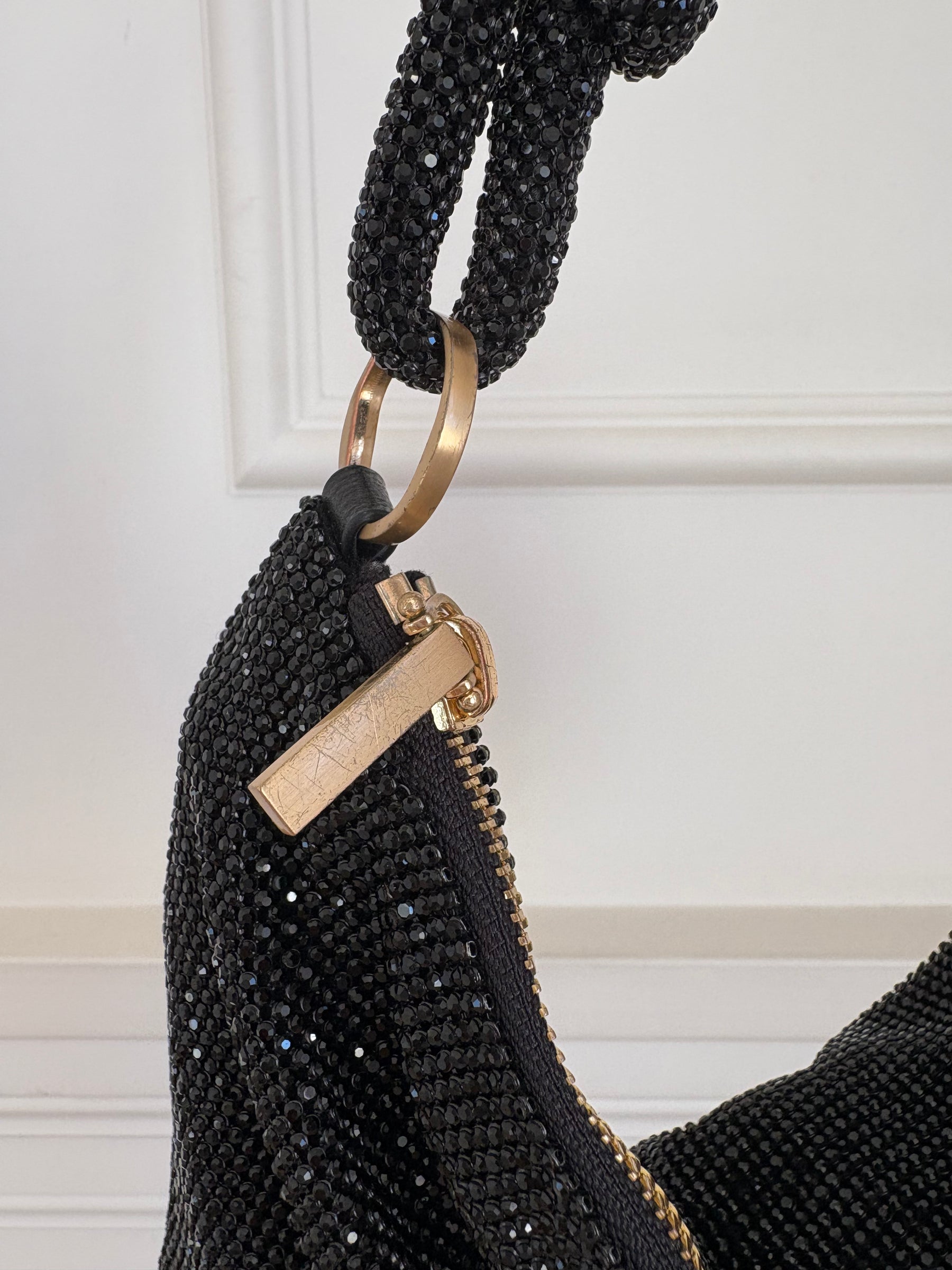 Cult Gaia Nano Rhinestone Shoulder Bag Black.