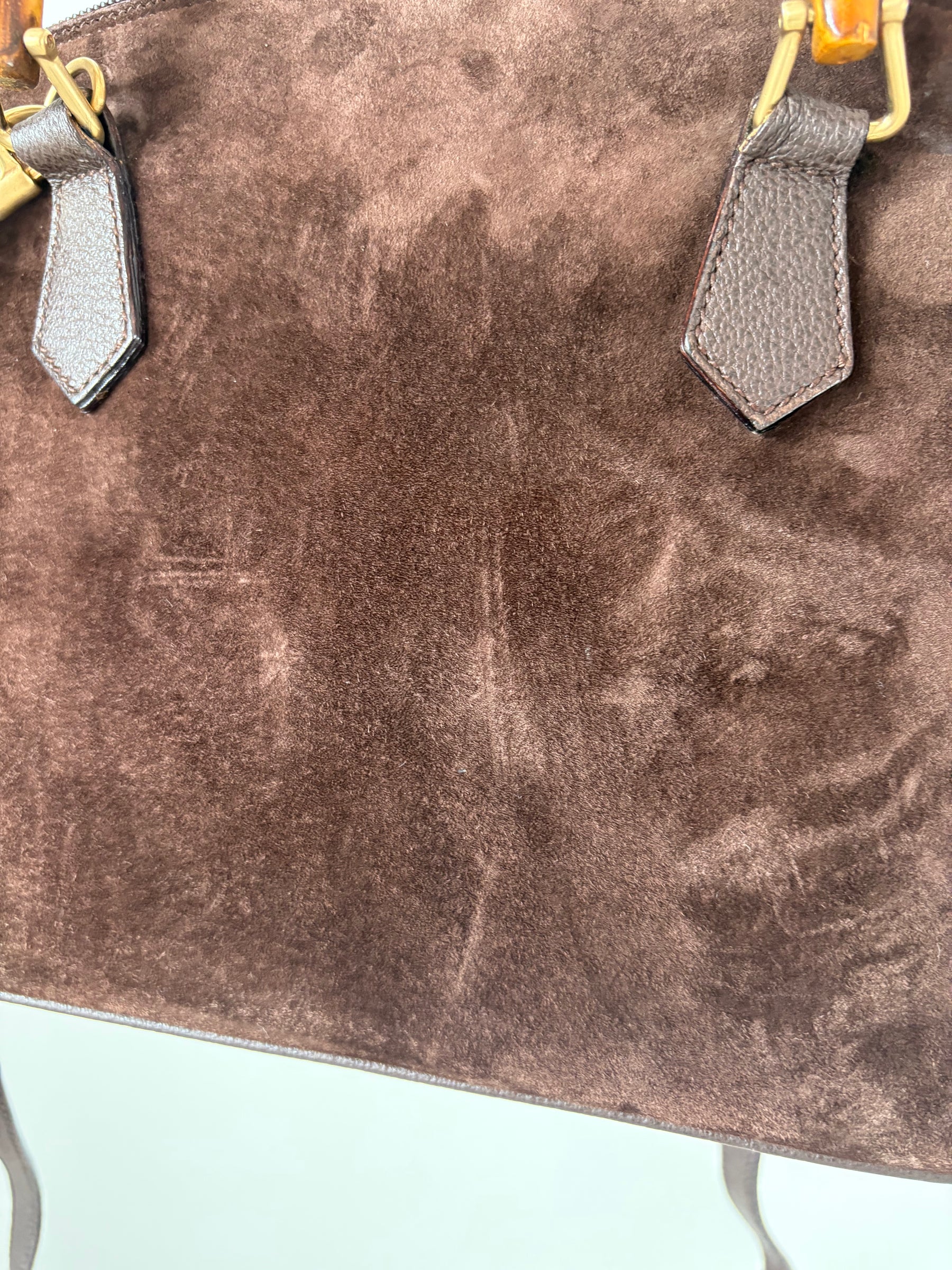 Gucci Brown Suede Bamboo Handle 'Dome' Bag