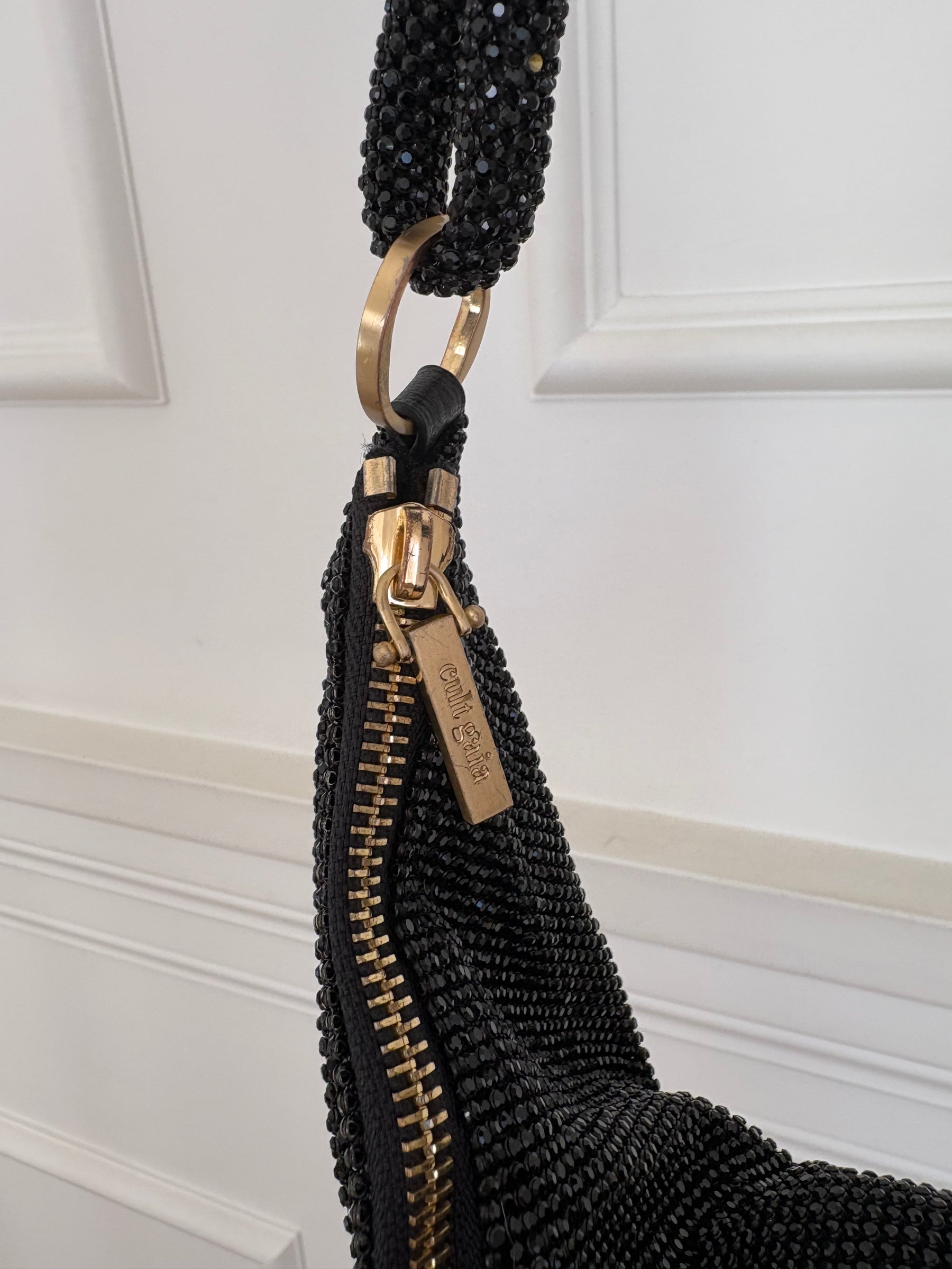 Cult Gaia Nano Rhinestone Shoulder Bag Black.