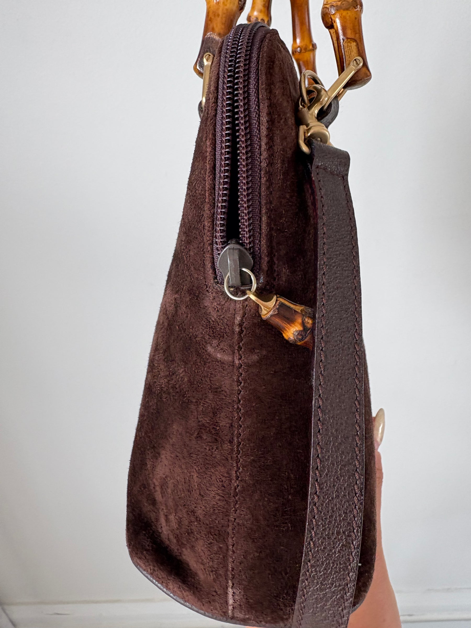Gucci Brown Suede Bamboo Handle 'Dome' Bag