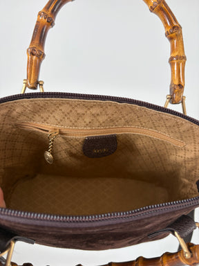 Gucci Brown Suede Bamboo Handle 'Dome' Bag