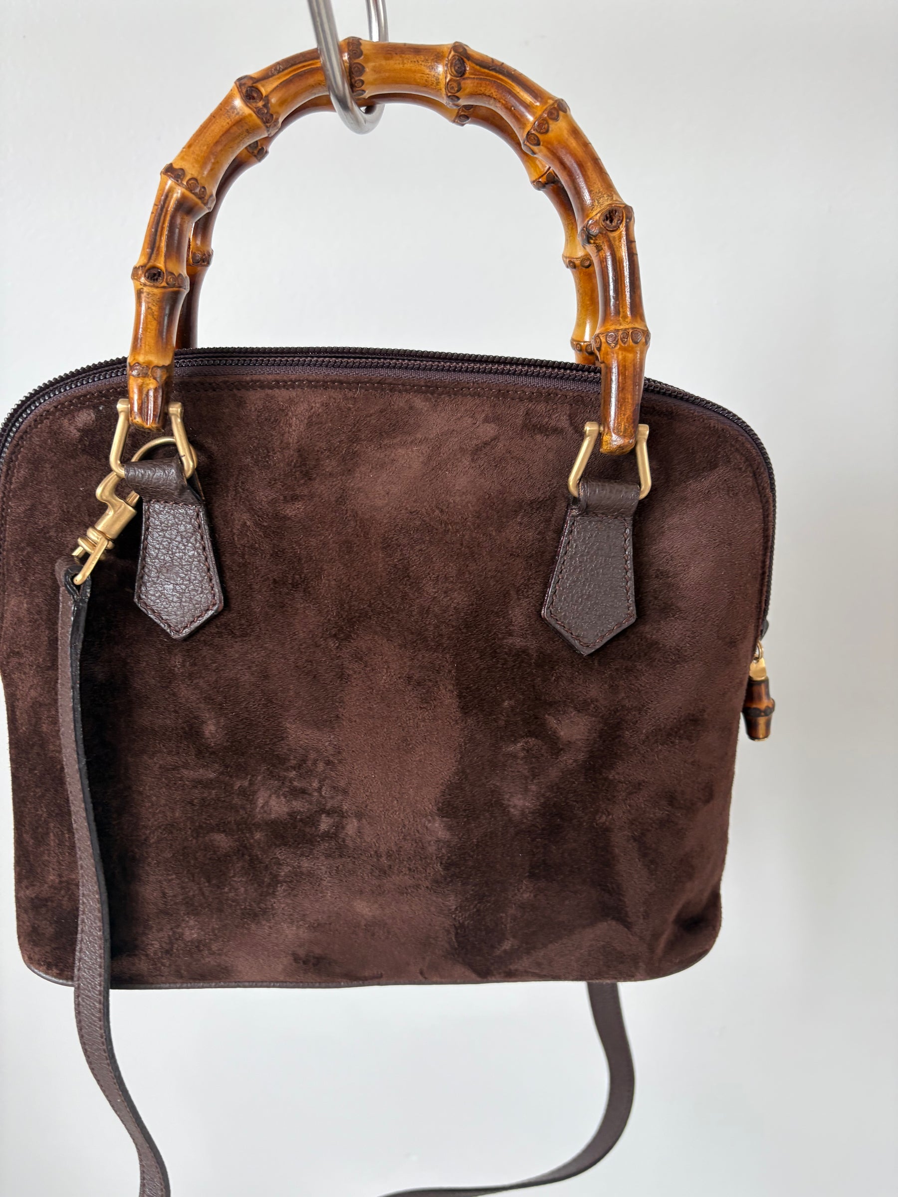 Gucci Brown Suede Bamboo Handle 'Dome' Bag