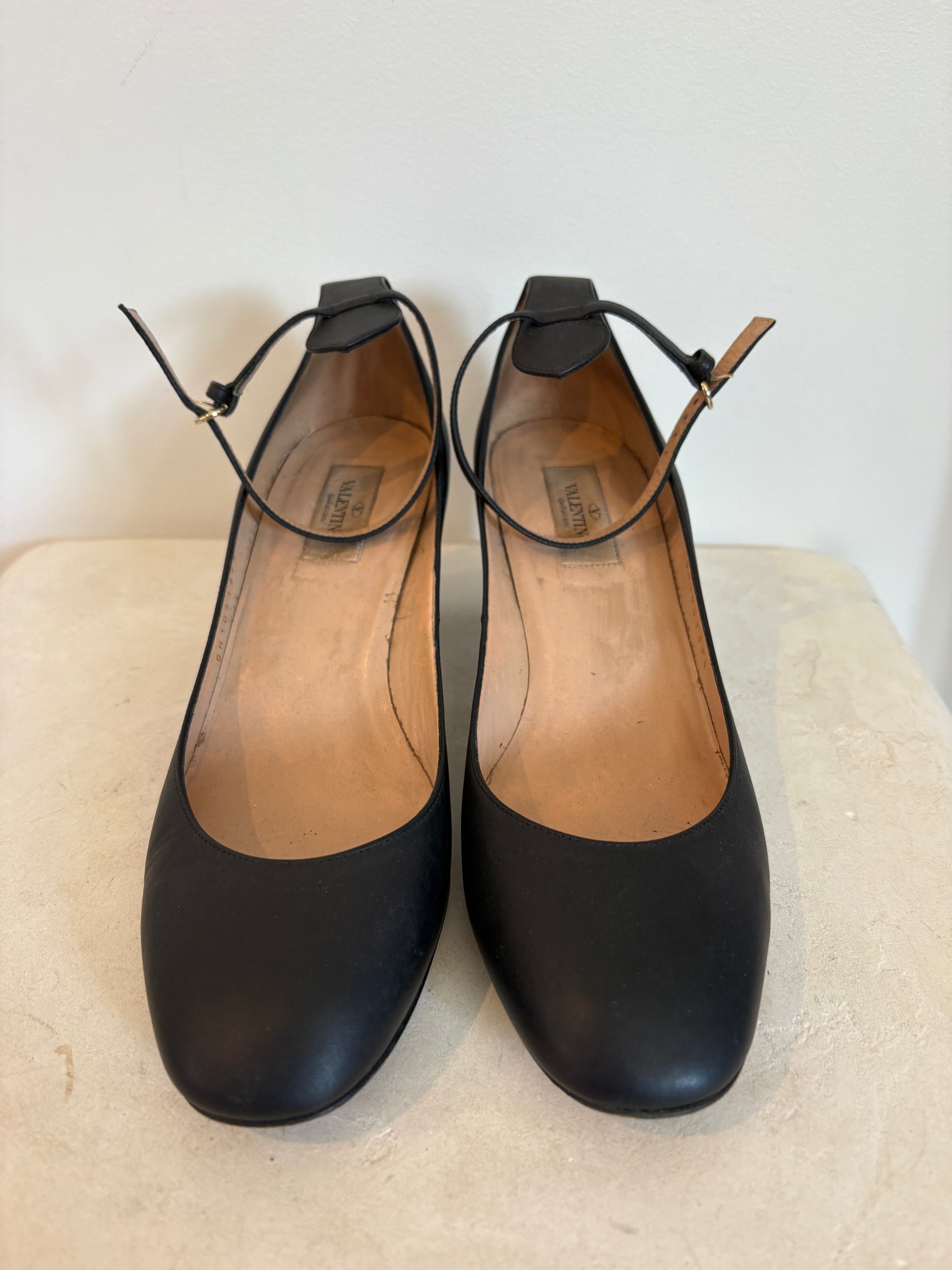 Valentino Garavani Black Leather Heeled Mary Jane's, 39.5