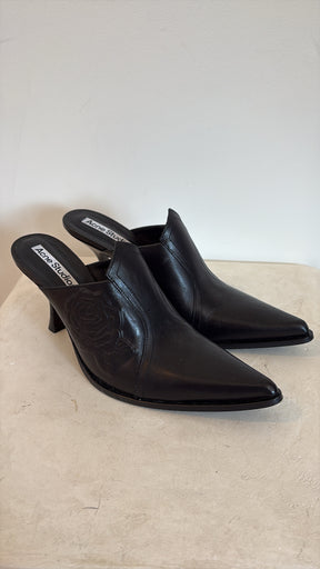 Acne Studios Black Leather Rose Embossed Mule Heels, 40