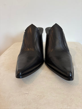 Acne Studios Black Leather Rose Embossed Mule Heels, 40