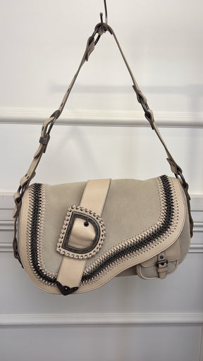 Dior Grey and Beige Suede and Leather Gaucho Saddle Bag