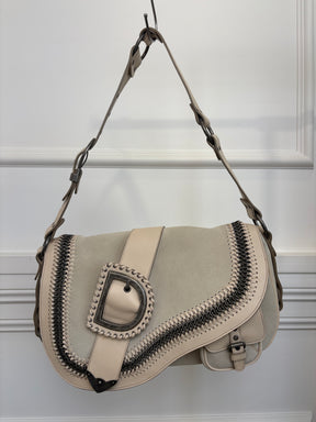 Dior Grey and Beige Suede and Leather Gaucho Saddle Bag