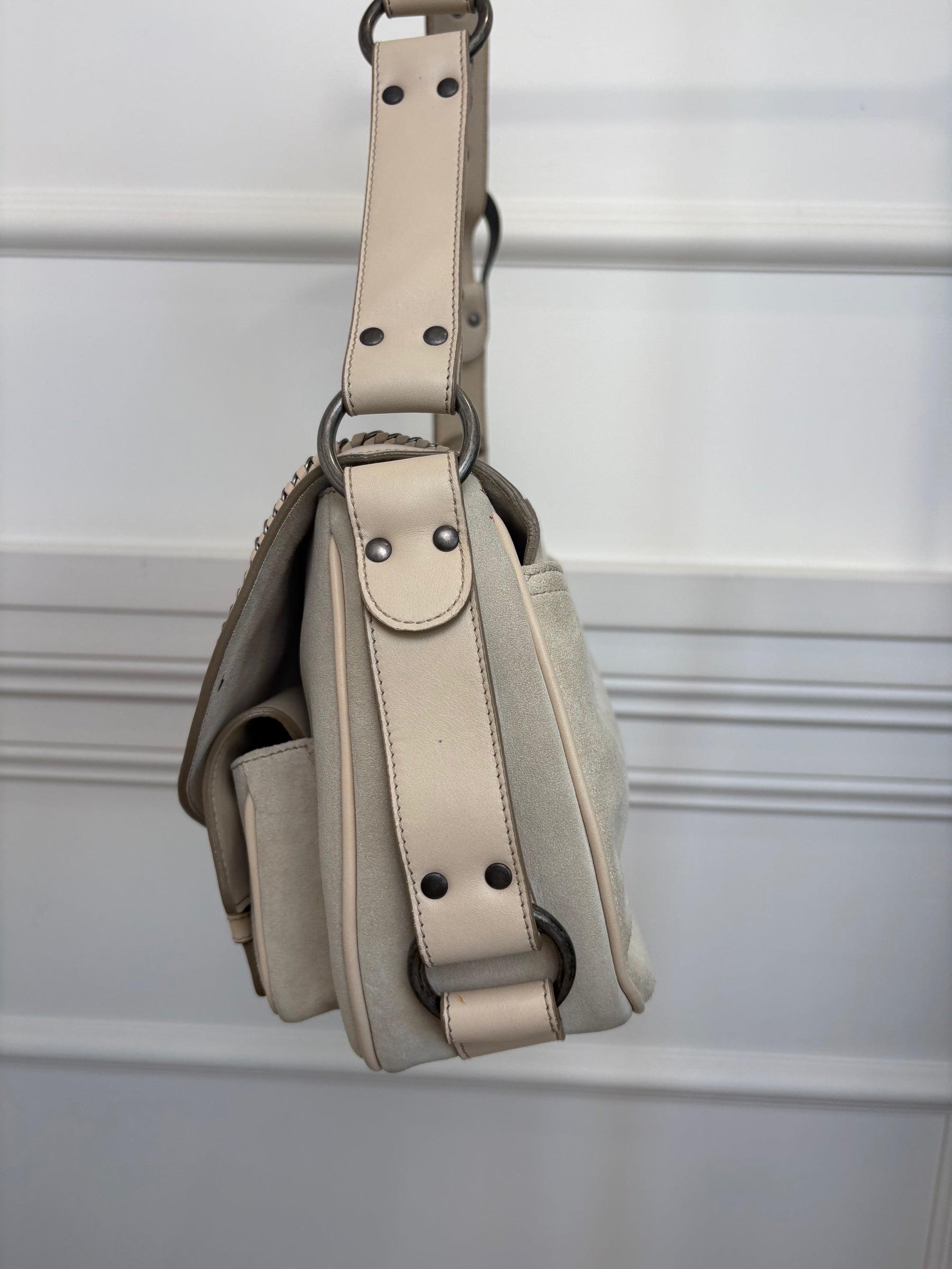 Dior Grey and Beige Suede and Leather Gaucho Saddle Bag