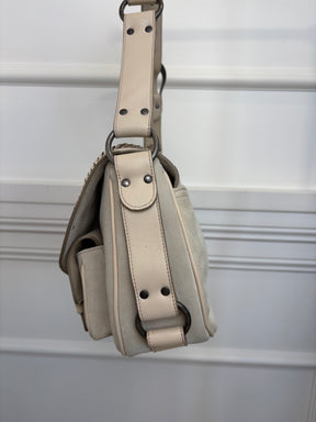Dior Grey and Beige Suede and Leather Gaucho Saddle Bag