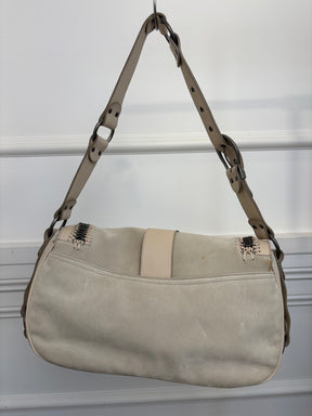 Dior Grey and Beige Suede and Leather Gaucho Saddle Bag