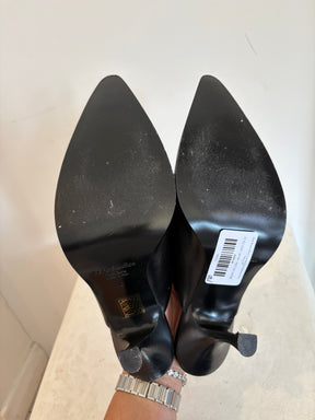 Acne Studios Black Leather Rose Embossed Mule Heels, 40