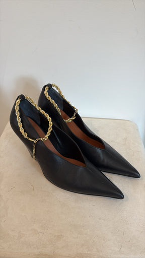 Camilla and Marc Black Leather Ankle Chain Pumps, 40