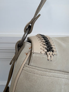 Dior Grey and Beige Suede and Leather Gaucho Saddle Bag