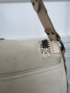 Dior Grey and Beige Suede and Leather Gaucho Saddle Bag