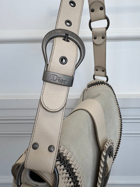 Dior Grey and Beige Suede and Leather Gaucho Saddle Bag